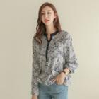 Mandarin-collar Foliage Blouse