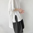 Plain Slit Dip-back Oversized Short-sleeve Top