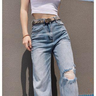 High-waist Washed Ripped Wide Leg Jeans