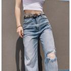 High-waist Washed Ripped Wide Leg Jeans