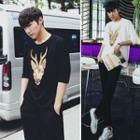 Elbow-sleeve Embroidery T-shirt