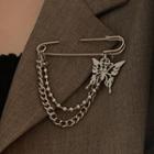 Alloy Butterfly Safety Pin Brooch Silver - One Size