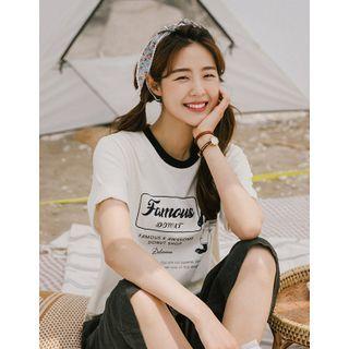 Contrast-neck Printed T-shirt