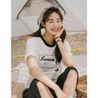Contrast-neck Printed T-shirt