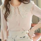 Laced Bertha-collar 3/4-sleeve Blouse