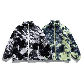 Long-sleeve High-neck Fleece Tie-dye Jacket
