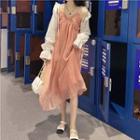 Spaghetti-strap Midi A-line Dress / Bell-sleeve Cover-up