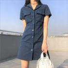 Short-sleeve Mini A-line Cargo Shirt Dress