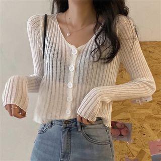 Long-sleeve Ribbed Cropped Knit Cardigan