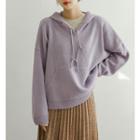 Drop-shoulder Kangaroo-pocket Knit Hoodie