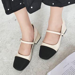 Block-heel Two-tone Mary Jane Pumps