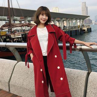 Contrast Trim Double Breasted Trench Coat