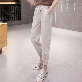 Drawstring High-waist Striped Sweatpants