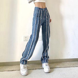 Mid-rise Furry Trim Straight-fit Jeans