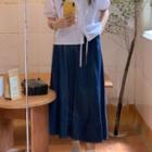 Midi A-line Denim Skirt 8818 - Dark Blue - One Size