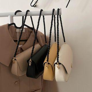 Beaded Strap Plain Crossbody Bag