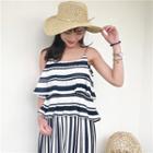 Set: Striped Loose-fit Chiffon Camisole Top + Wide-leg Pants
