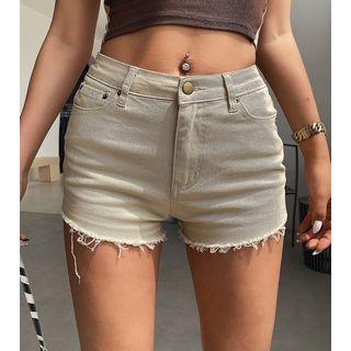 Washed Frayed Plain Hot Pants