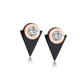 Simple And Creative Plated Rose Gold Roman Numerals Geometric Round Triangle 316l Stainless Steel Stud Earrings With Cubic Zirconia Rose Gold - One Size