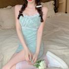 Sleeveless Lace Ribbon Dress As Figure - One Size