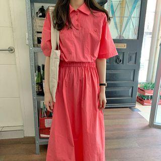 Short-sleeve Polo Collared A-line Dress