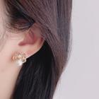 Flower Rhinestone Faux Pearl Earring 1 Pair - Clip On Earrings - White & Gold - One Size