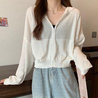 Long-sleeve Plain Sheer Hooded Jacket