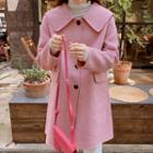 Collar-detail Checked Wool Coat Pink - One Size