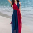 Sleeveless Two-tone Chiffon Midi Beach Dress
