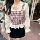 Mock Two-piece Gingham Panel Blouse