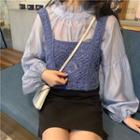 Frilled Trim Long-sleeve Top / Crochet-knit Vest