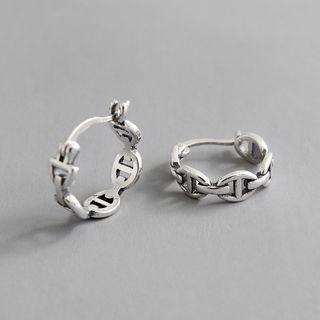 925 Sterling Silver Hoop Link Earring 1 Pair - Silver - One Size