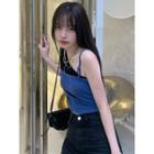 Mock Two Piece Cropped Top Blue - One Size