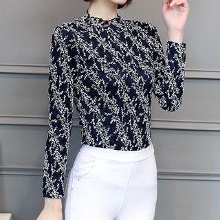 Mock-neck Printed Long-sleeve Blouse