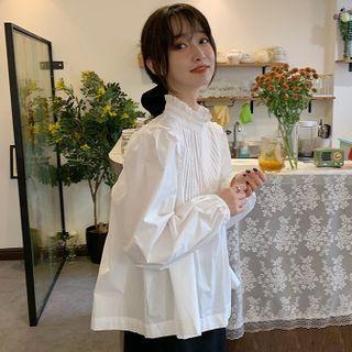 Long-sleeve Mock-neck Frill Trim Blouse
