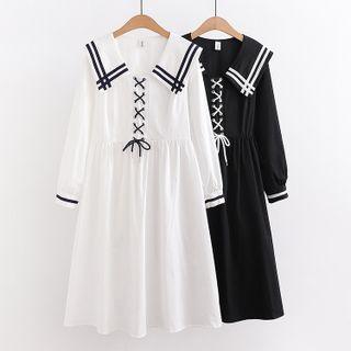 Long-sleeve Sailor Collar Lace-up A-line Dress