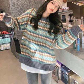 Knitted Argyle Loose-fit Sweater