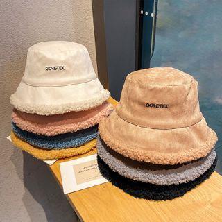 Lettering Faux Suede Bucket Hat