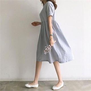 Linen Blend Striped Midi Flare Dress