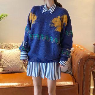 Striped Blouse / Long-sleeve Print Sweater