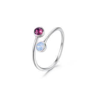 925 Sterling Silver Simple Round Open Adjustable Ring With Red Austrian Element Crystal Silver - One Size