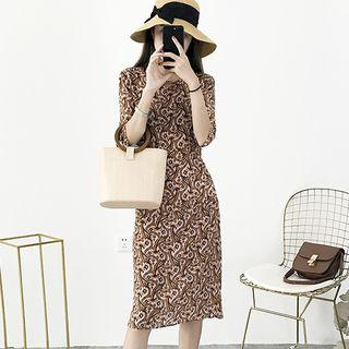 Elbow-sleeve Paisley Print Midi Dress