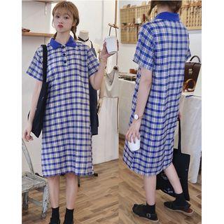 Plaid Short Sleeve Polo Shirt Dress