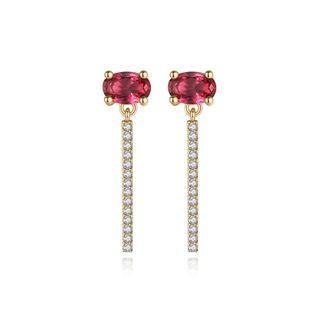 Fashion Simple Plated Gold Geometric Oval Tassel Earrings With Red Cubic Zirconia Silver - One Size
