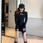 Long-sleeve Asymmetric Cutout Dress Black - One Size