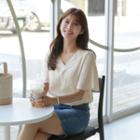 V-neck Bell-sleeve Textured Top