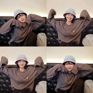 Long-sleeve Printed Letter T-shirt Coffee - One Size