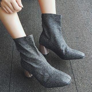 Block Heel Glitter Short Boots