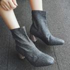 Block Heel Glitter Short Boots