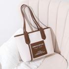 Lettering Two-tone Faux Leather Tote Bag Brown & Beige - One Size
